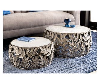 2 darabos dohányzóasztal szett, ezüst, fehér