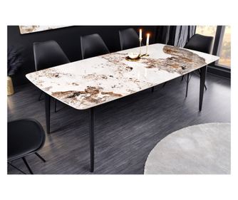 Masă de Dining Vstyle Irresistible 289630, Culoare Piatră Naturală, Negru, Ceramică, Metal Acoperit 85x76x160