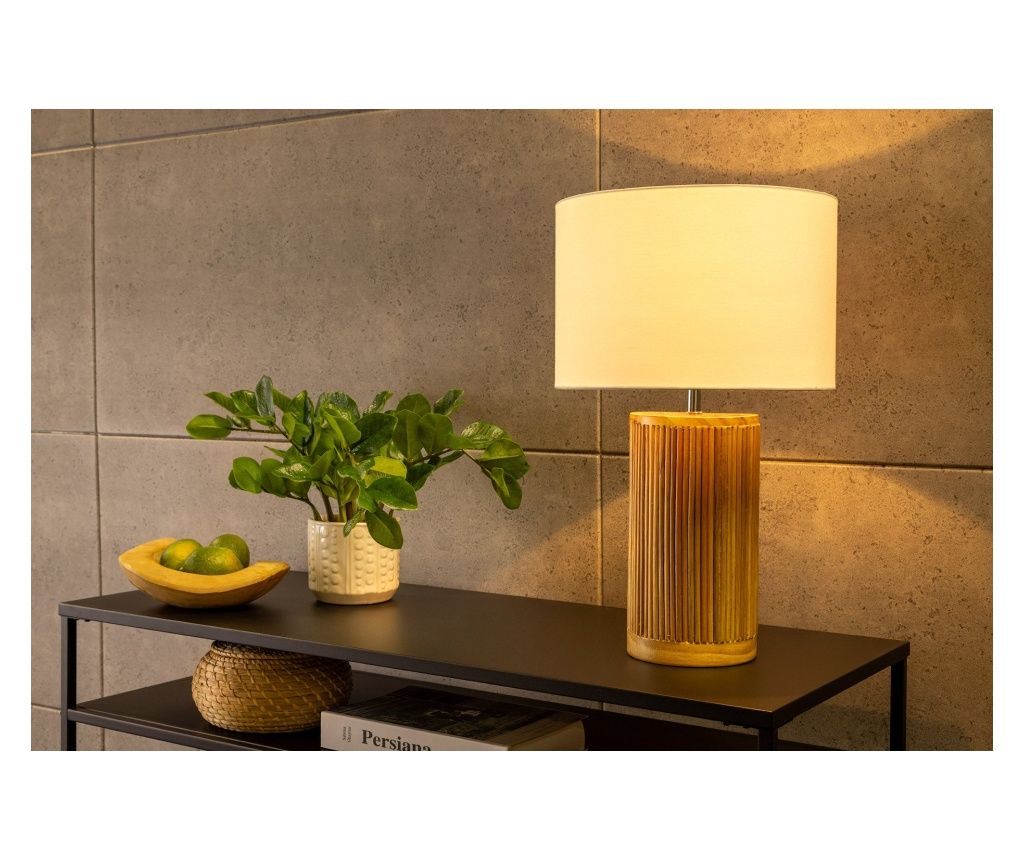 Table Lamp, White and Wood Color