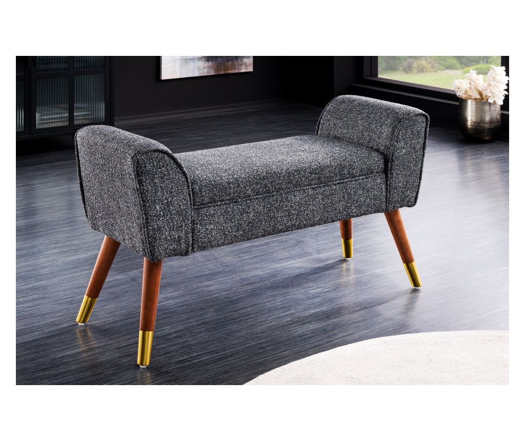 Bench, Anthracite, Wood Color, Gold