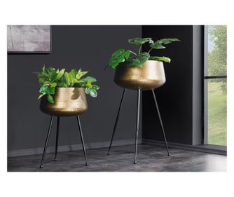 Komplet 2 okrasnih loncev Vstyle Irresistible Flower Pots 289816, medeninasta barva, črna, železo