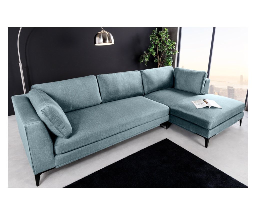 Sarokgarnitúra, kékeszöld és fekete