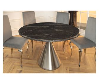 Masa de dining, negru, efect de marmură, crom