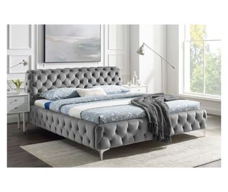 Łóżko, szare, srebrne