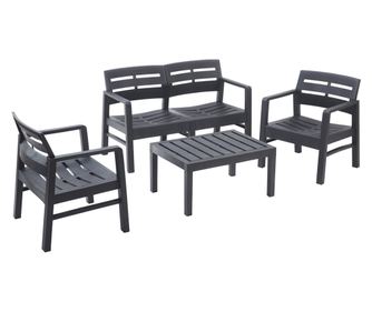 Set mobilier terasa/gradina, Progarden, JAVA, 4 piese, polipropilena, antracit, canapea 2 locuri 121x58x74 cm, 2 scaune 63x58x74