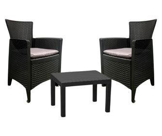 Set mobilier gradina/terasa, Progarden, Forest, 3 piese, polipropilena, antracit, 2 scaune 59x57x85.5 cm, masa 59x56x40 cm, cu p