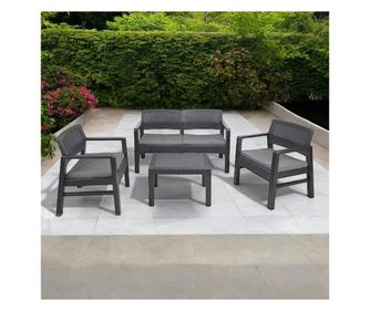 Set gradina/terasa, Progarden, KILIMANJARO, 4 piese, polipropilena, antracit, canapea 2 locuri 121x58x74 cm, 2 scaune 63x58x74 c