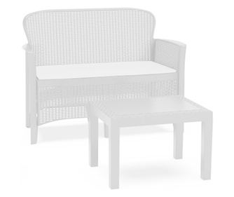 Set mobilier terasa/gradina, Progarden, JUNGLE, 4 piese, polipropilena, alb, canapea 2 locuri 113x57x57.5 cm, 2 scaune 59x57x85.