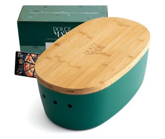 Cutie paine din polipropilena cu capac din bambus, tocator, DOLCE MARE, 38.1x25.4x15.2 cm, dreptunghiulara, Verde