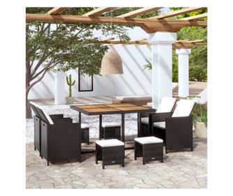 9 rszes kltri btor szett, fekete, polirattan, akcfa