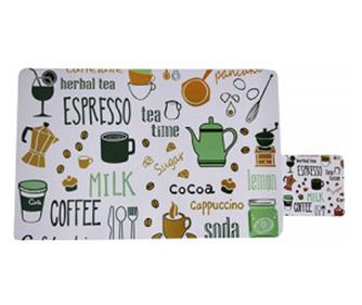 Set suport pahar si farfurie pentru servirea mesei, model Pufo Cold Drinks, 6 bucati, verde