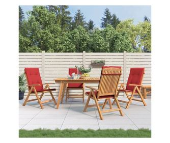 Zložljivi vrtni stoli s blazinami, 4 kosi, masivno teakovo les.