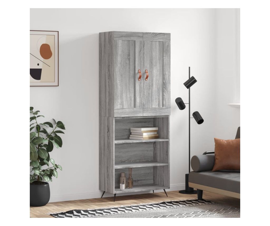 Tall Cabinet, Sonoma Gray, 69.5x34x180 cm, Composite Wood