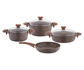 OMS-Cookstone Комплект съдове за готвене от 7 части, алуминий/гранит, кафяв