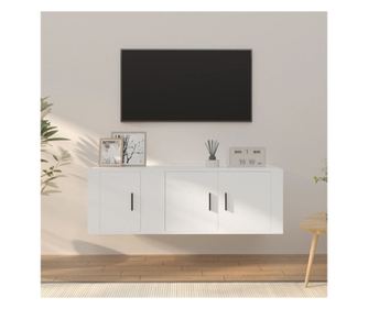 TV-szekrény szett, 2 darabos, fehér, feldolgozott fa