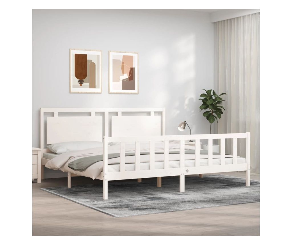 Krevet s uzglavljem 200x200 cm, bijeli, masivno drvo