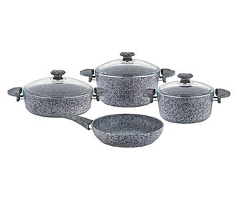 OMS-Cookstone Комплект съдове за готвене от 7 части, алуминий/гранит, сив