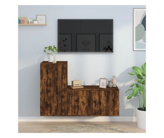 Set omar za TV, 2 kosa, dimljen hrast, obdelano leseno