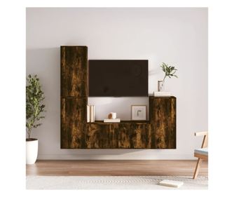 Set dulapuri TV, 4 piese, stejar fumuriu, lemn prelucrat