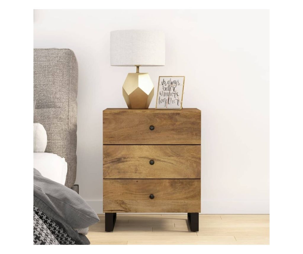 Nightstand, 50x33x62 cm, Solid Mango Wood and Engineered Wood