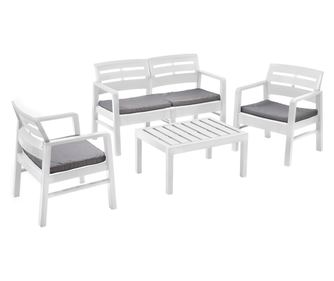 Set mobilier gradina/terasa, Progarden, JAVA, 4 piese, polipropilena, alb, canapea 2 locuri 121x58x74 cm, 2 scaune 63x58x74 cm,