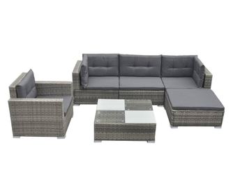 Kertbtor szett prnkkal, 6 rszes, szrke, polirattan