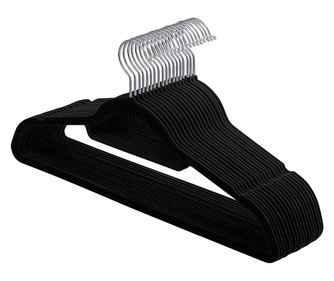 Valora Μαύρες Κρεμάστρες Βελούδο, 50 τμχ., με Περιστρεφόμενα Γάντζους