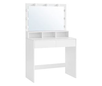 Masă de toaletă Valora albă cu oglindă și lumini LED | Scandinavă