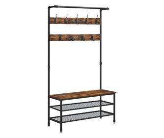 Закачалка за дрехи Valora с пейка и 2 рафта за обувки, рустик кафяво