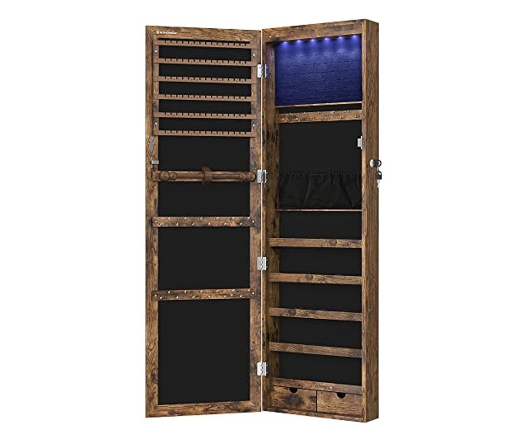 DULAP DE BIJUTERII CU OGLINZI Valora, de perete, din catifea rustică maro