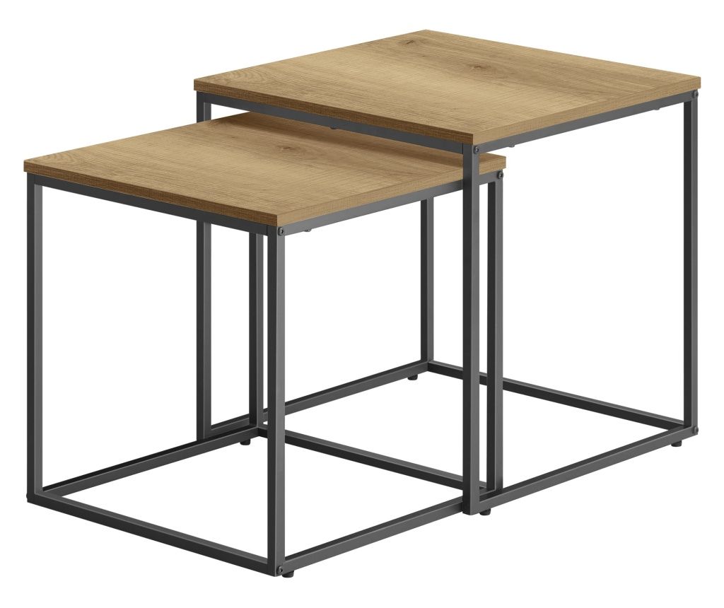 Set de 2 măsuțe de cafea pătrate Valora | Blat din stejar cu picioare negre