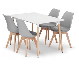 Stół jadalniany prostokątny Valora YURO 120x80 biały + 4 szare krzesła