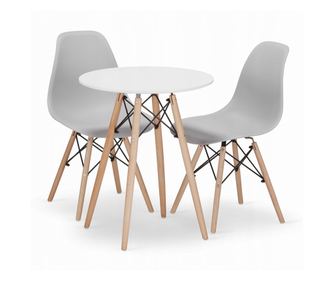 Σετ Τραπεζαρίας Valora KOVA 60, Λευκό Στρογγυλό Τραπέζι + 2 Γκρι Καρέκλες