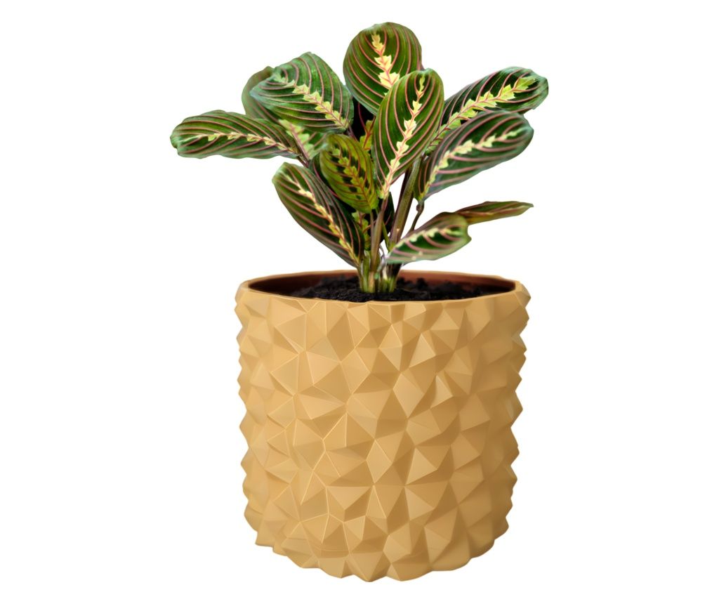 3D Flower Pot, Obsidian, Round 11 x 10 cm, Beige