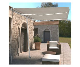 Ръчно прибиращ се тента с LED осветление, кремав, 350x250 см