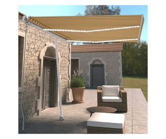 Сгъваема ръчна тента с LED, жълта и бяла, 350x250 см