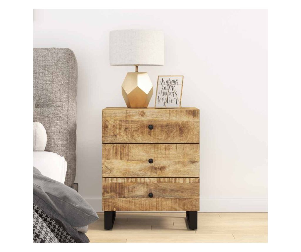 Nightstand, 50x33x62 cm, Solid Mango Wood and Processed Wood