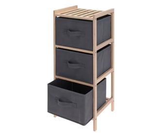 Dulap cu 3 rafturi lemn și 3 cutii depozitare gri, 65 cm înălțime, Giftdesign