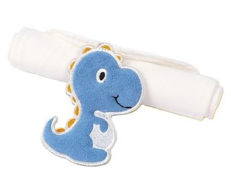 Prosop Absorbant, Cyrax, din Bumbac, pentru Bebelusi, 19x28 cm, Model Dinozaur, Alb