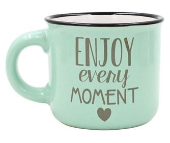 Nekupto šalica za espresso kavu 80 ml, keramička, zelena, poruka "Uživaj u svakom trenutku"