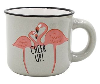 Nekupto 80 ml-es eszpresszó kávésbögre, kerámia, szürke, "CHEER UP!" üzenettel