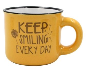 Nekupto šalica za espresso kavu 80 ml, keramička, žuta, s natpisom "NASTAVI SE SVAKI DAN SMIJEŠATI SE"