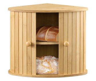 Бамбукова кутия за хляб Navaris, 30x30x31 см, плъзгаща се врата, кафява, 54972.02
