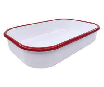 Tavă de copt Oliver Voltz OV51222KS41, Dreptunghiulară, 41 cm, Oțel emailat, Inducție, Alb/roșu