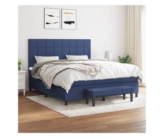 Континентално легло с матрак, синьо, 160x200 см, текстилна материя