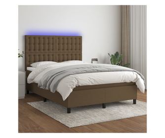 Рамка за легло с пружинен матрак и LED, тъмнокафяв, 140x200 см, текстил