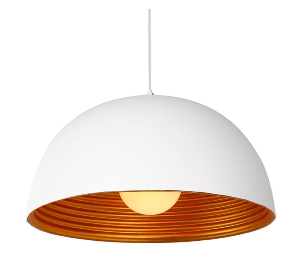 FineLynx™ XL-Goldish White Pendant Light, Matte White, Gold Interior, E27 Socket, Metal Shade, 40 cm Diameter, Chandelier Type