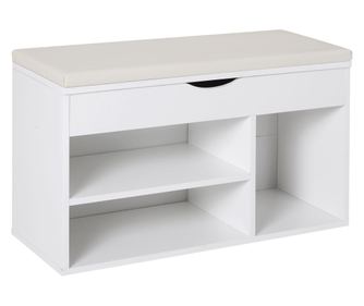 Homcom Dulap Cu Pantofi Banca Cu Scaune Captusite Rabatabile Pentru Hol Lemn 80x30x47cm Alb