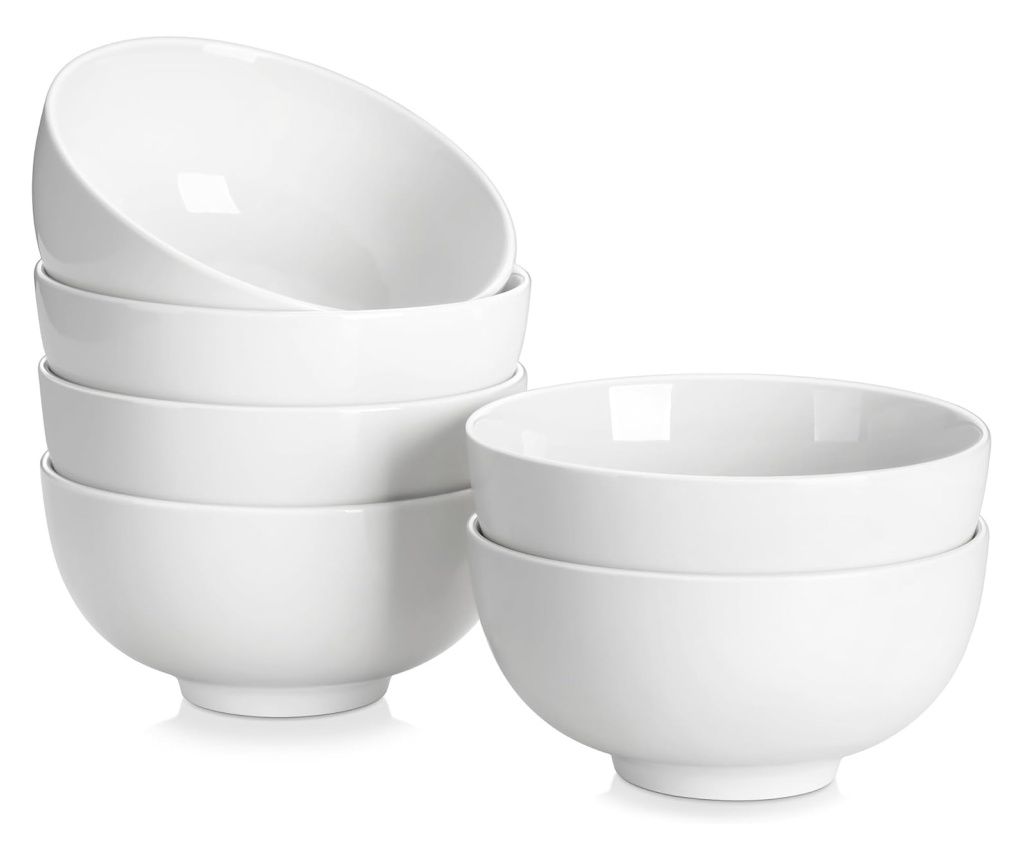 Set boluri portelan, 6 bucati, 15 cm, 770 ml, bol salata, supa, cereale, durabil si stivuibil, alb