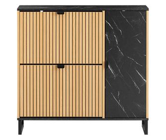 SoBuy Ντουλάπι Παπουτσιών FSR203-N για 8 Ζευγάρια, Μαύρο με Αποτύπωμα Μαρμάρου σε Ανοιχτό Ξύλο